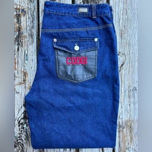 Coogi Australia Mens Denim Jeans with Leather Accents. Size 42 x 32